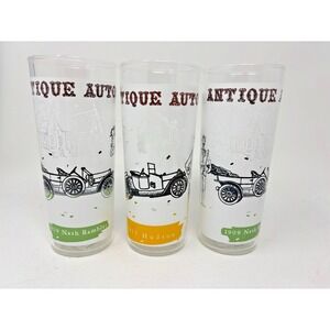 Vintage Antique Automobile Frosted Glasses Set of 3 Nash Rambler Hudson